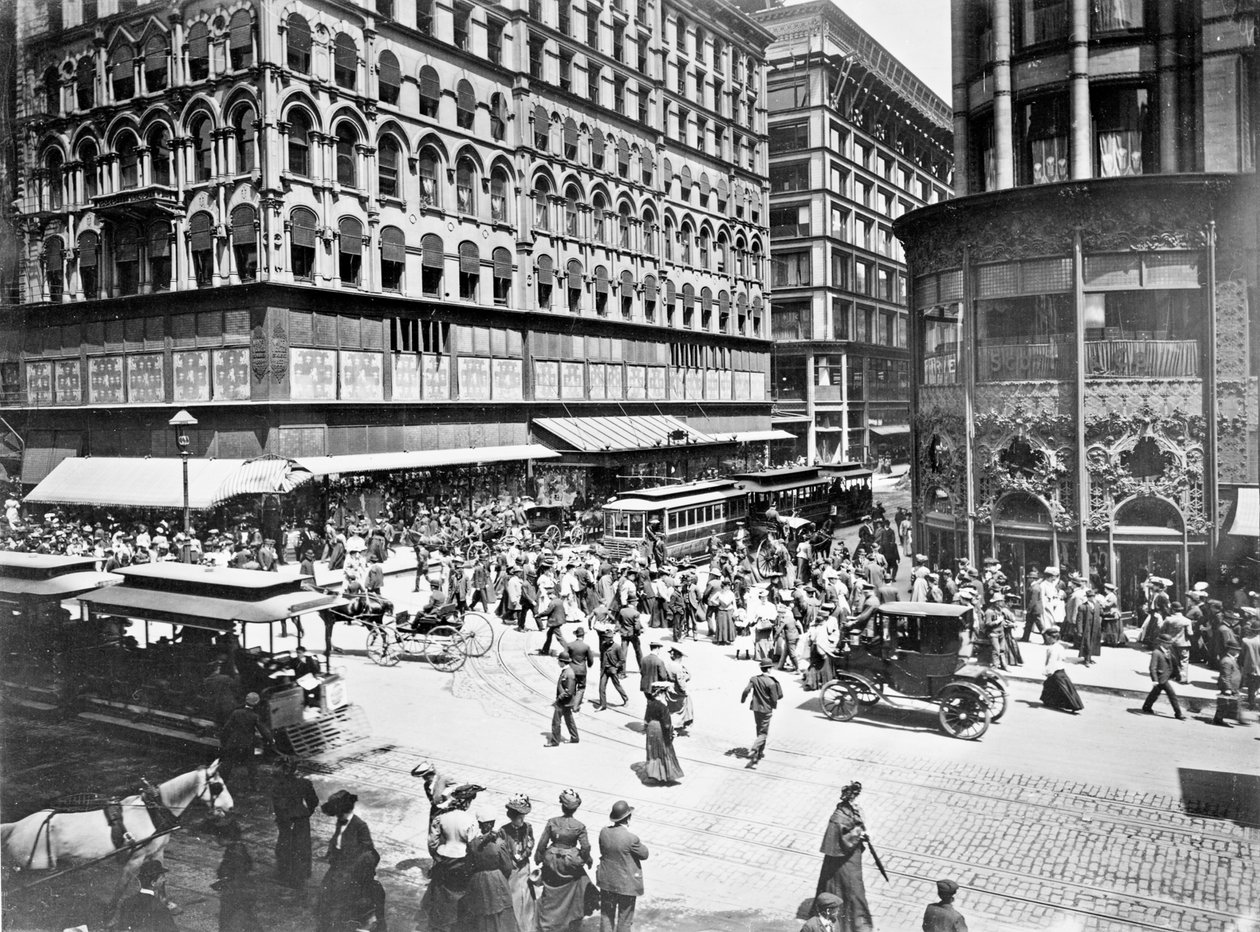 State og Madison Streets, Chicago, Illinois, USA, ca. 1905 (s/h-foto) af Barnes and Crosby