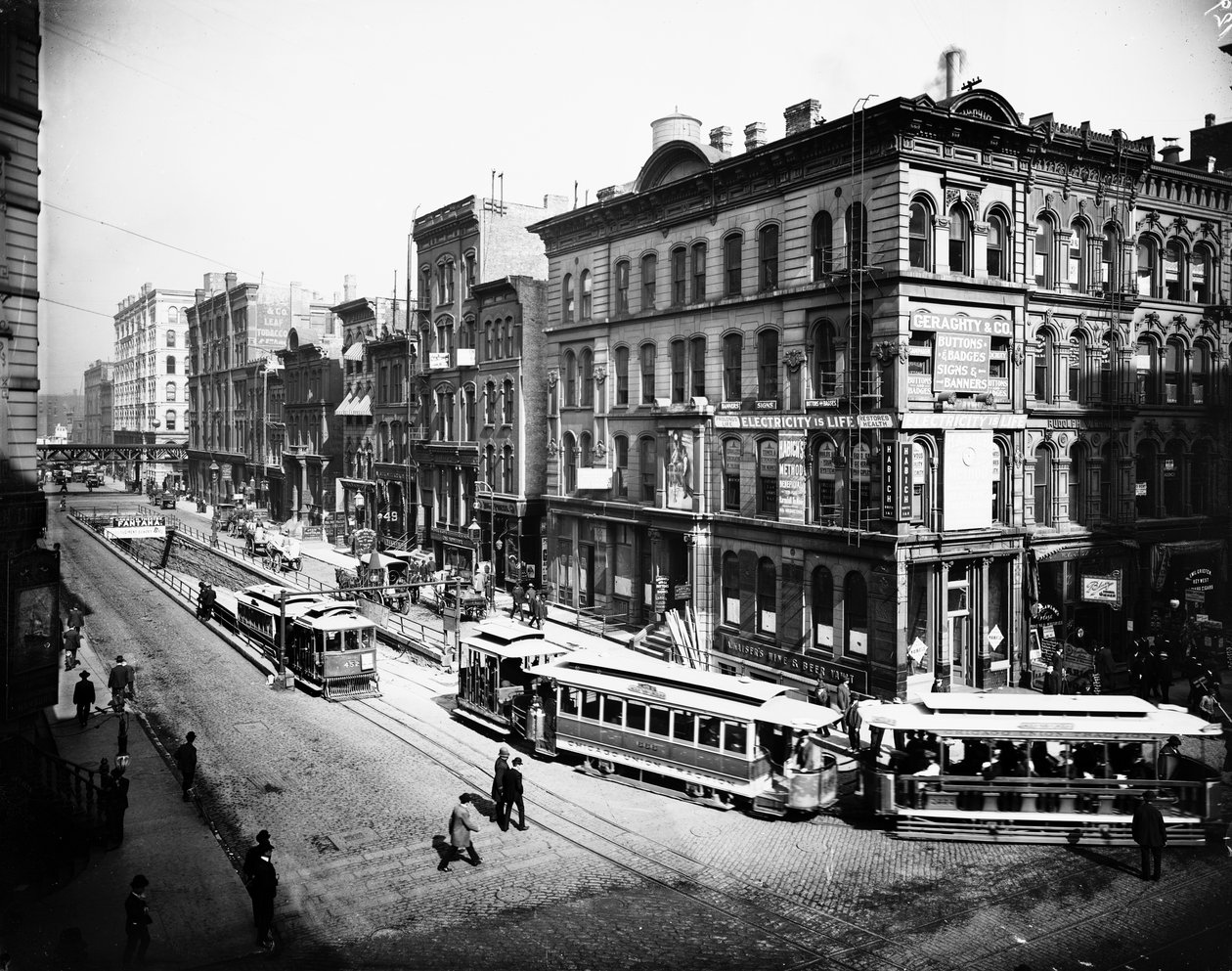 Sporvogne, der forlader LaSalle Street-tunnelen., Chicago, Illinois, USA, ca. 1905 (s/h-foto) af Barnes and Crosby