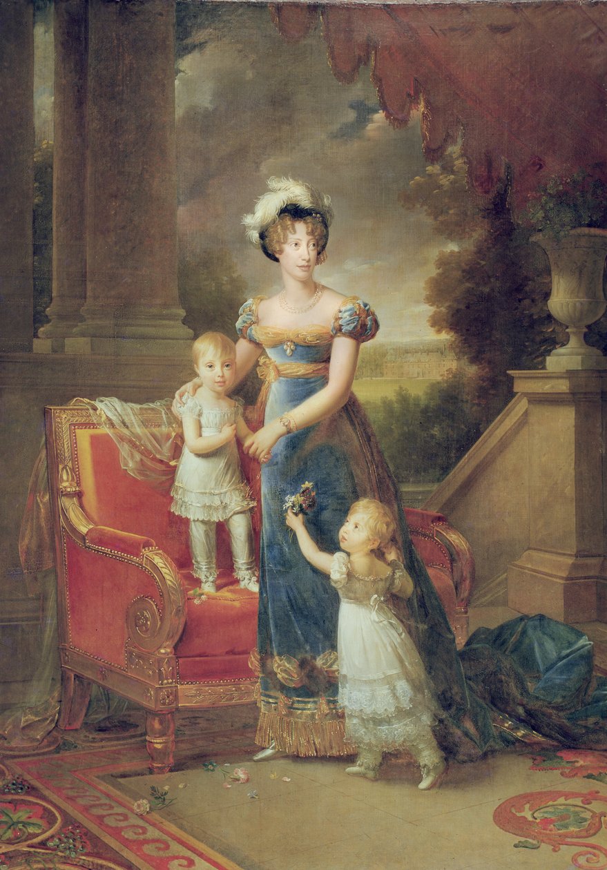 Marie-Caroline de Bourbon (1798-1870) med sine børn foran Chateau de Rosny, 1820 af Baron François Pascal Simon Gérard