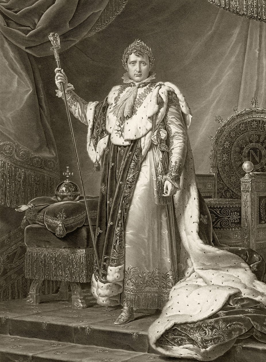 Napoleon I, kejser af Frankrig, i sine kroningsdragter, indgraveret af Auguste Desnoyers (1779-1857) af Baron François Pascal Simon Gérard