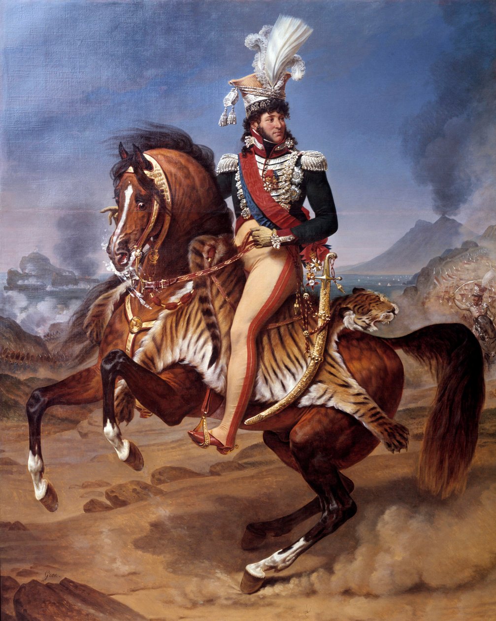Rideportræt af Joachim Murat (1767-1815) Kongen af Napoli til Napoli med udsigt til Vesuv (Vesuvio) maleri af Antoine Jean Gros (1771-1835) 1800-tallet søn. 3,43x2,8 m - Ridesportræt af Joachim Murat (1767-1815), konge af Napoli i Napoli af Baron Antoine Jean Gros