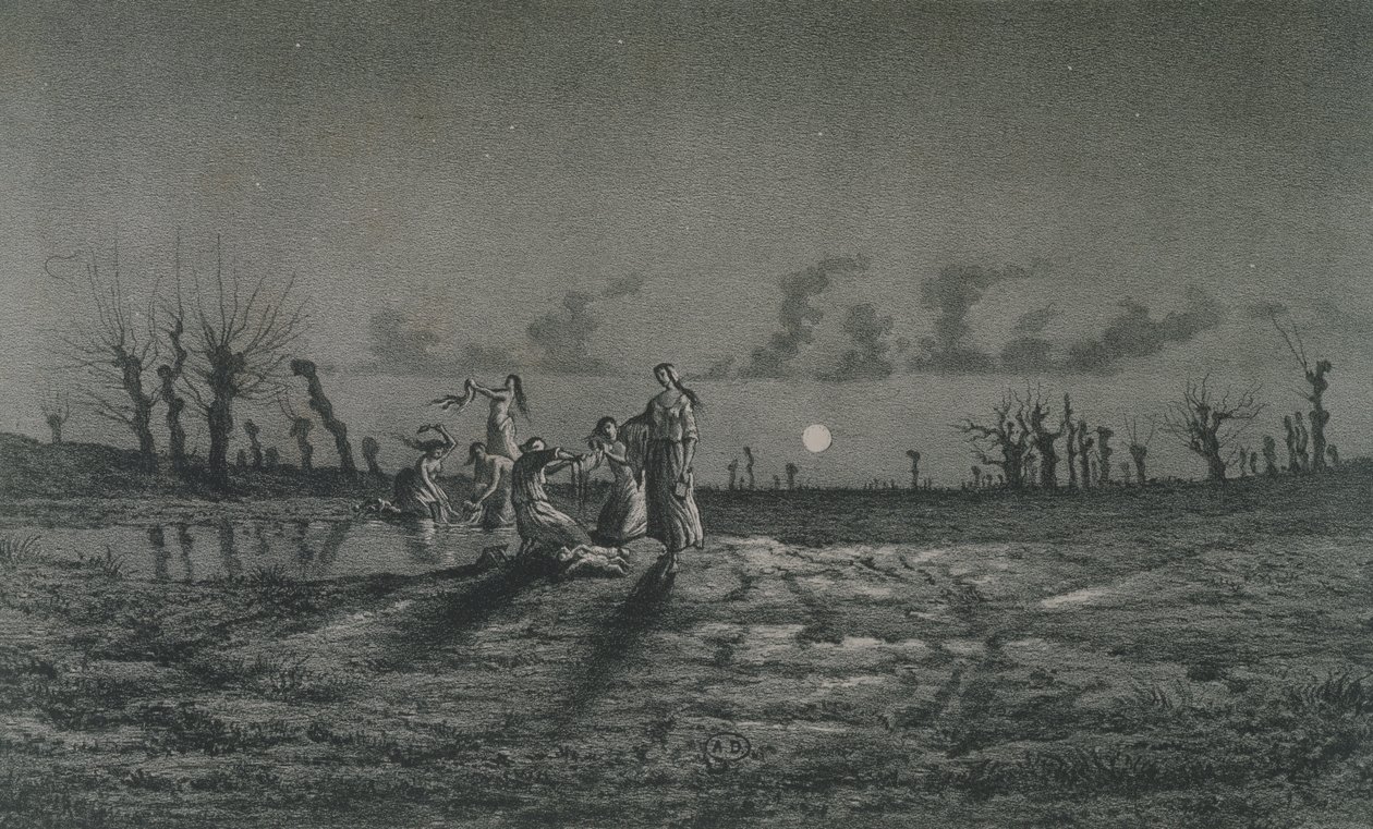 The Lavandieres or the Night Washerwomen, illustration til Legendes Rustiques af George Sand (1804-76) 1858 af Maurice Sand