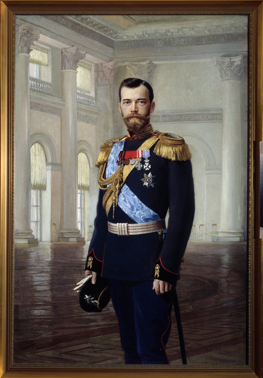 Portræt af zar Nicholas II af Rusland i 1900 (1868-1918) maleri af Ernest Karlovich Liphart (1847-1932) Statens Friluftsmuseum Tsarskoye Selo, Skt. Petersborg. af Baron Ernest Friedrich von Liphart