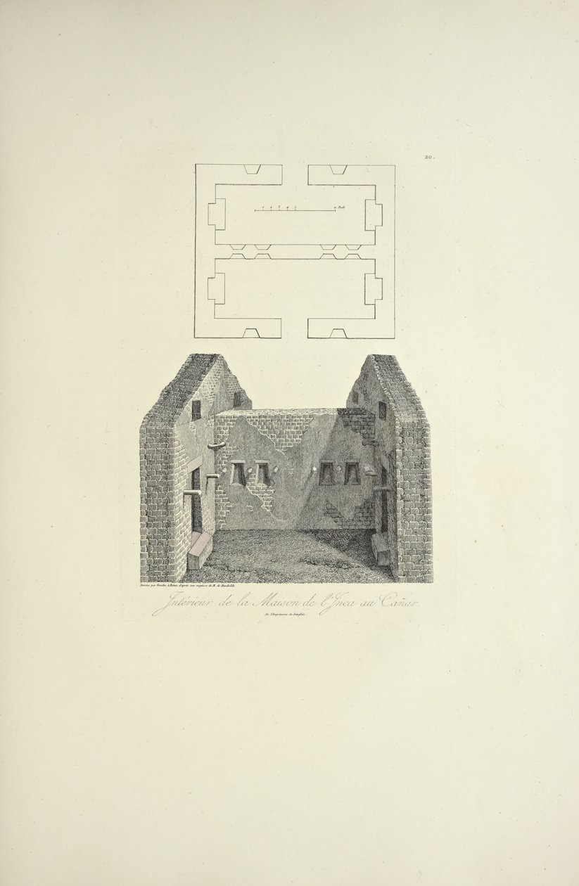 Interiør af Inkahuset på Canar, tegnet af Gmelin, illustration fra "Views of the Cordilleras and Monuments of the Native Peoples of America" ​​​​af Alexander von Humboldt og Aime Bonpland, 1813 af Baron Friedrich Alexander von Humboldt
