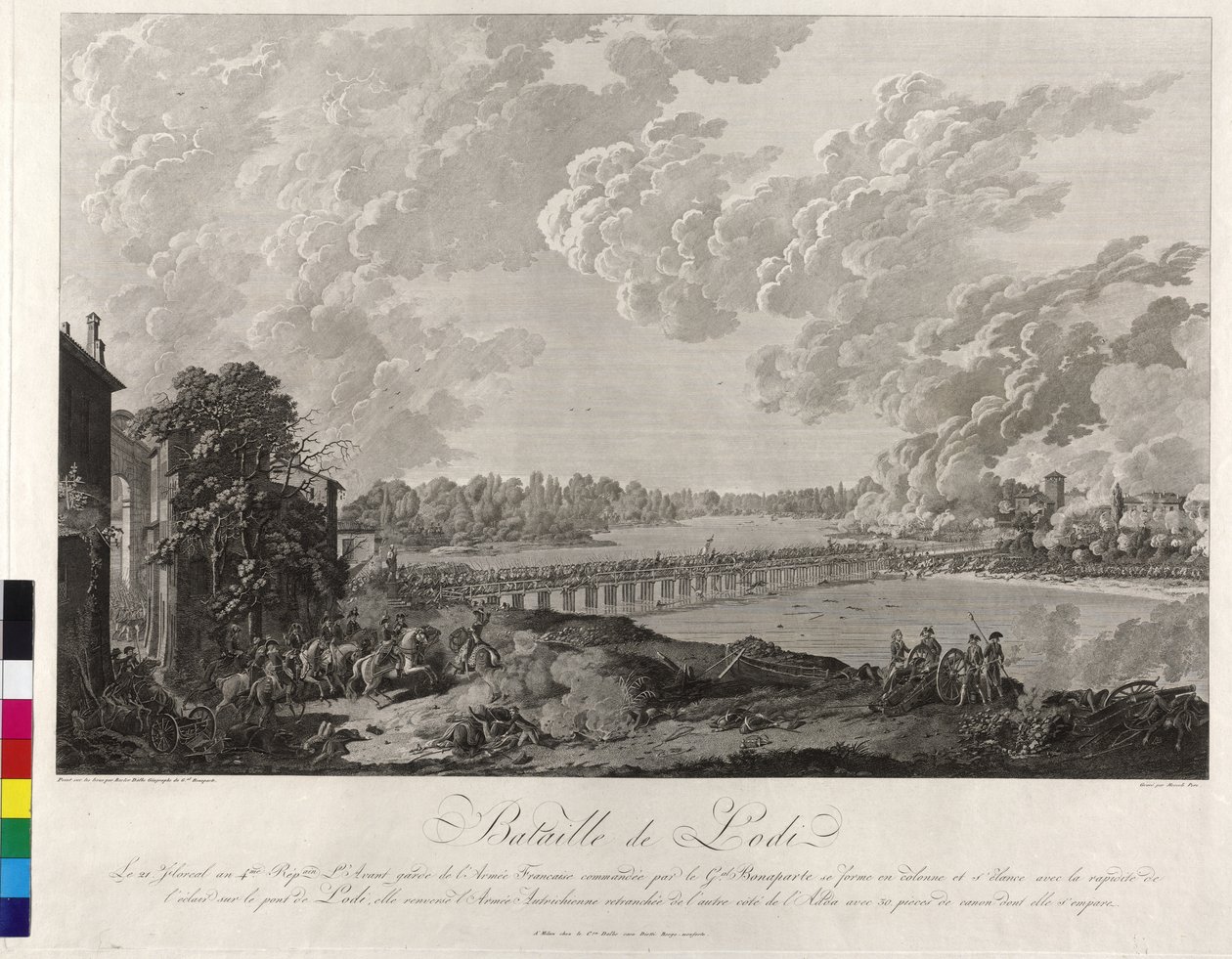 Slaget ved Lodi 1796 (kobberstik) af Baron Louis Albert Bacler d