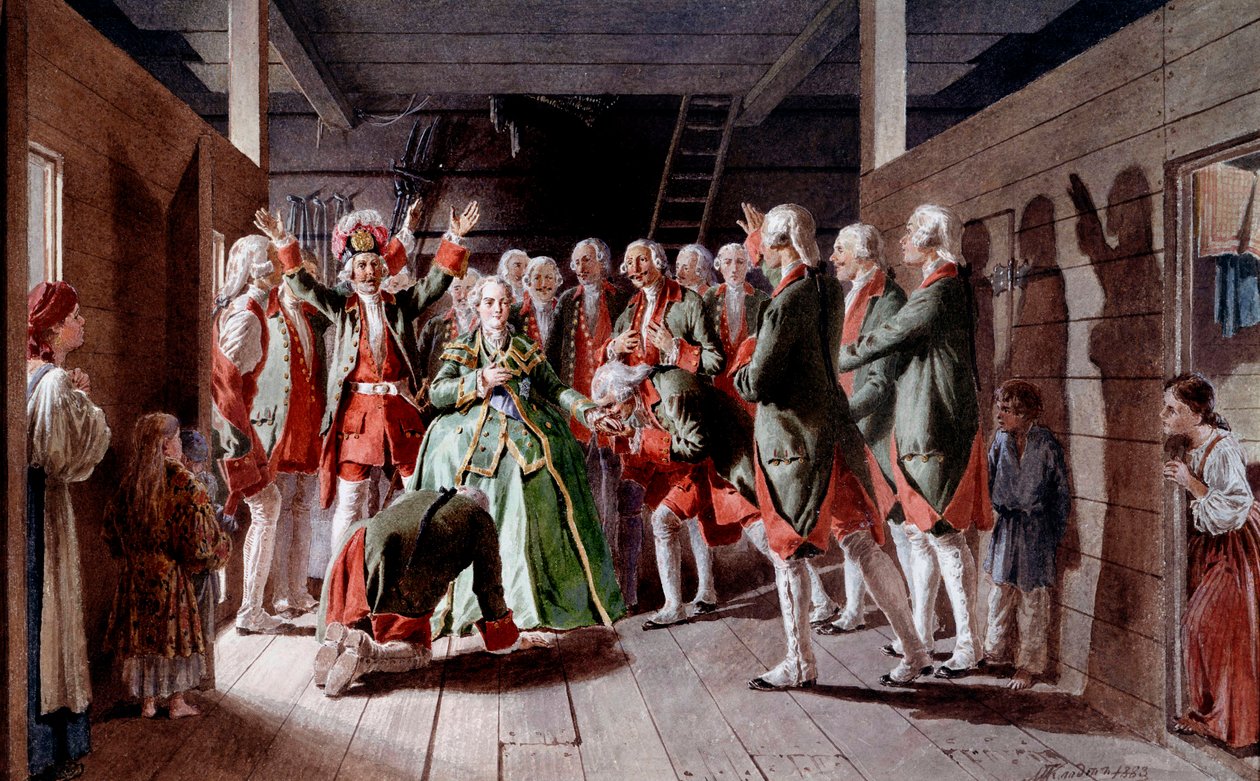 Den russiske imponer Elisabeth Iere Petrovna (1709-1762) på dagen for sin fest og sin fremtid på den kejserlige trone, sværger soldater til hendes loyalitet. af Baron Mikhail Petrovich Klodt von Jurgensburg