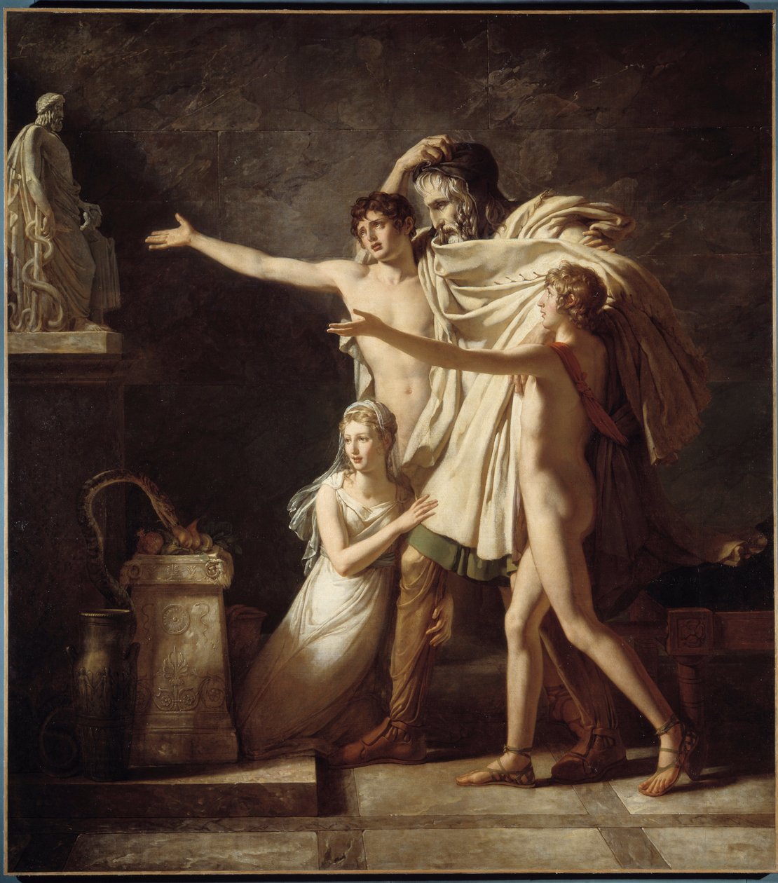 Tilbud til guden Esculapios Slangegave til den romerske medicins gud - Maleri af Pierre Narcissus (Pierre-Narcisse) Guerin (1774-1833) 1803 Søn 2,91x2,59 m Arras, Musee des Beaux Arts - Offeret til gud Aesculapius. Gave af slanger til ve af Baron Pierre Narcisse Guerin