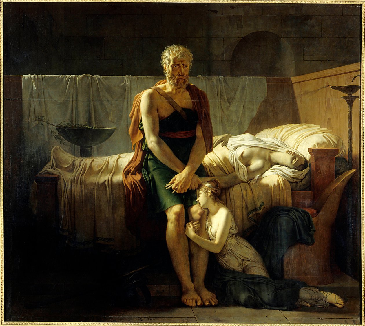 Marcus Sextus tilbagevenden Marcus Sextus (imaginær figur), flygtet fra Syllas forbud, finder ved hans tilbagevenden, hans datter i tårer, nær sin døde kone - Maleri af Pierre Narcisse (Pierre-Narcisse) Guerin (1774-1833) 1799 Dim 2 ,17 x 2,43 m Paris af Baron Pierre Narcisse Guerin
