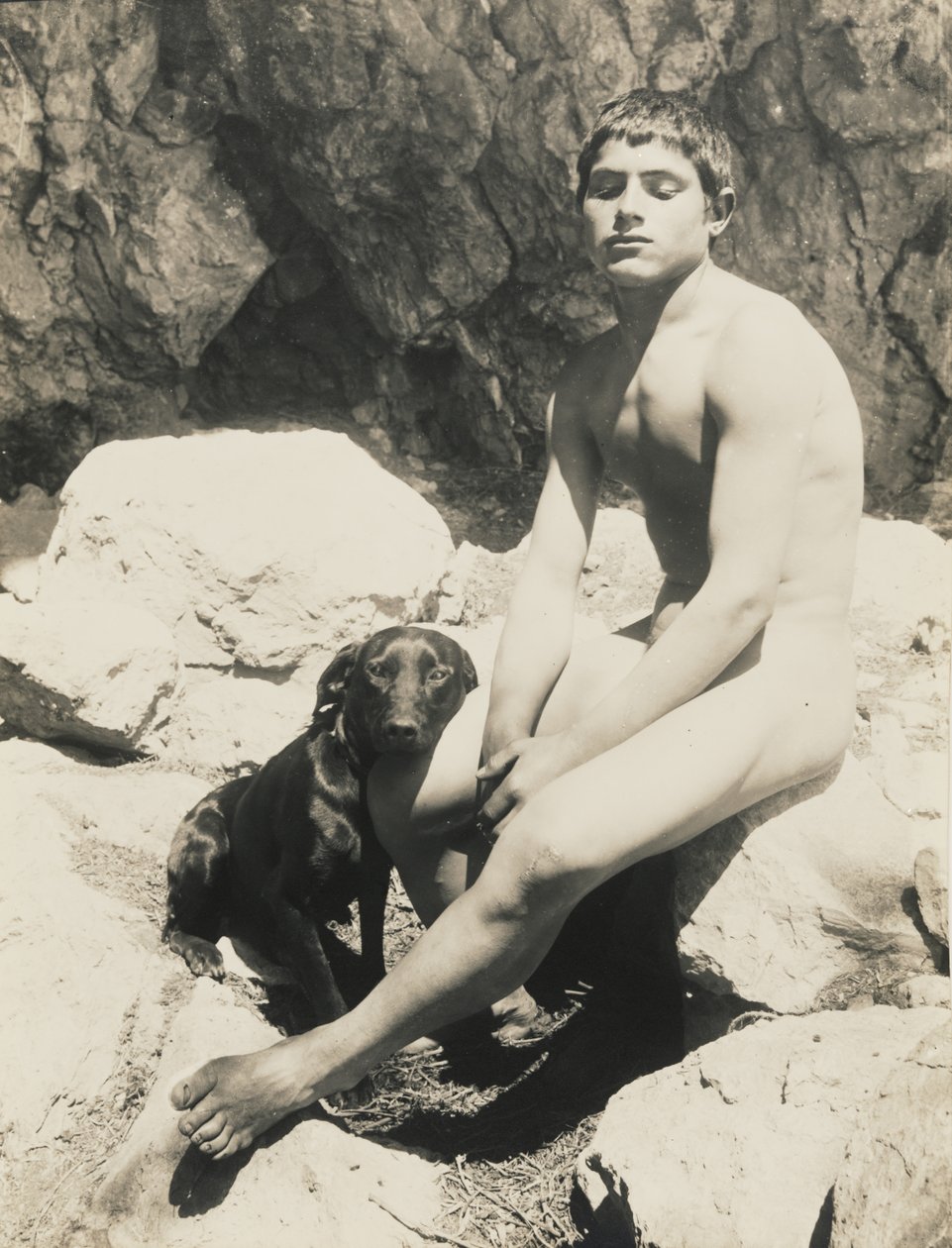 [Nøgen dreng og hund] af Baron Wilhelm von Gloeden