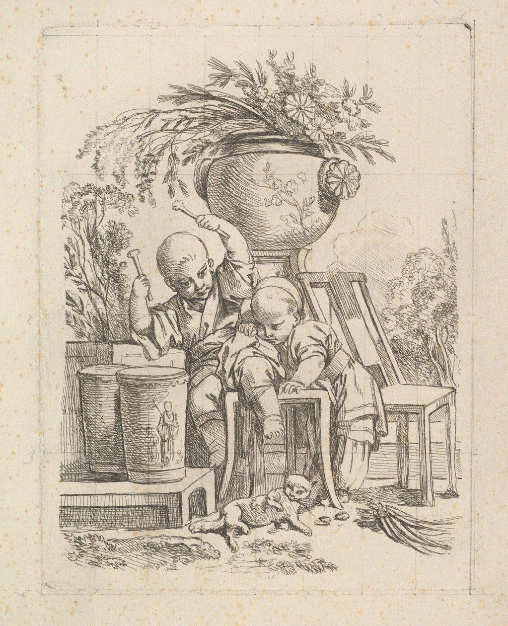 To børn, en spiller på tromme. af Baron de Thiers Louis Antoine Crozat