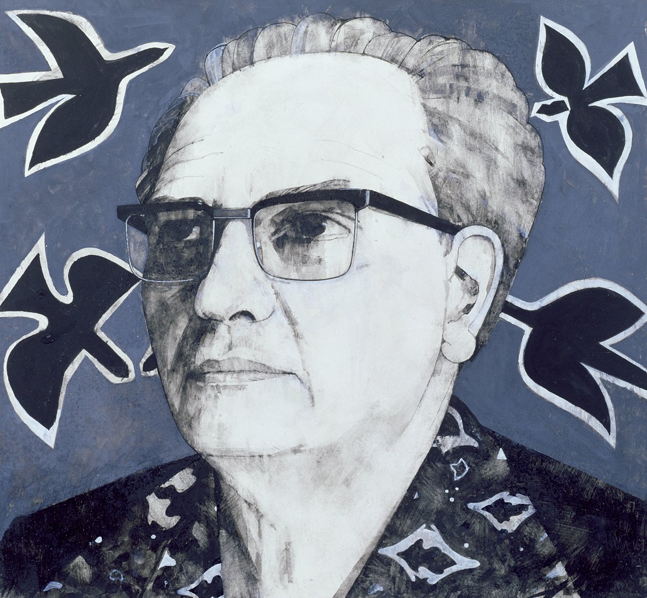 Portræt af Olivier Messiaen, illustration til The Sunday Times, 1970