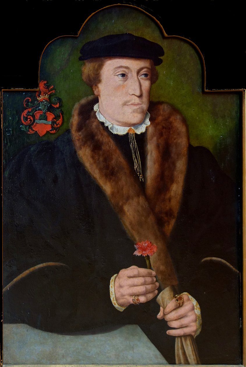 Portræt af mand, der holder billet og handske af Barthel Bruyn the Elder