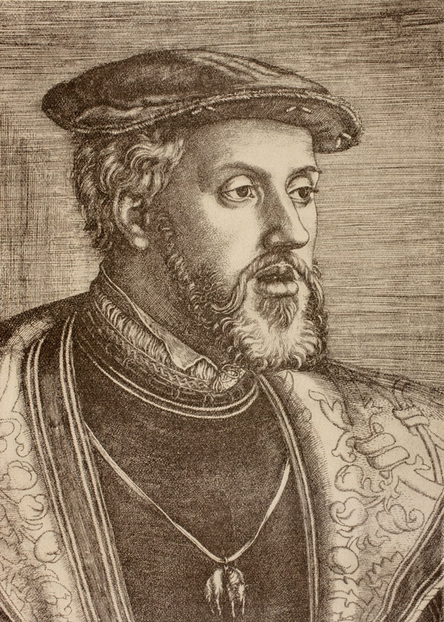 Portræt af Charles Quint, udgivet i 1920 (litho) af Barthel (after) Beham