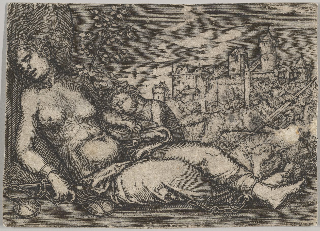 Der Welt Lauf Sleeping Justice kopi, begyndelsen af det 16. århundrede. af Barthel Beham
