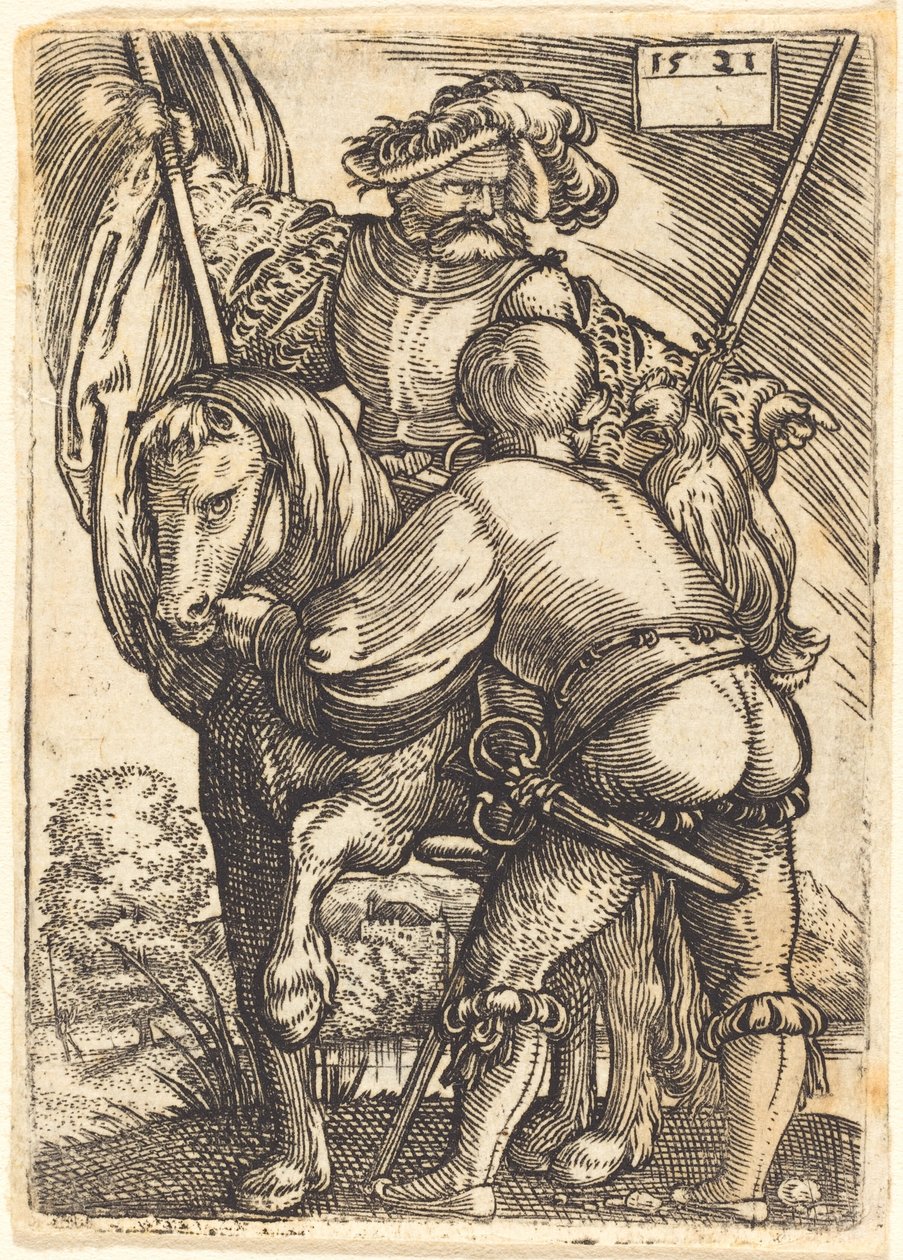 Ridende fanebærer og fodsoldat af Barthel Beham