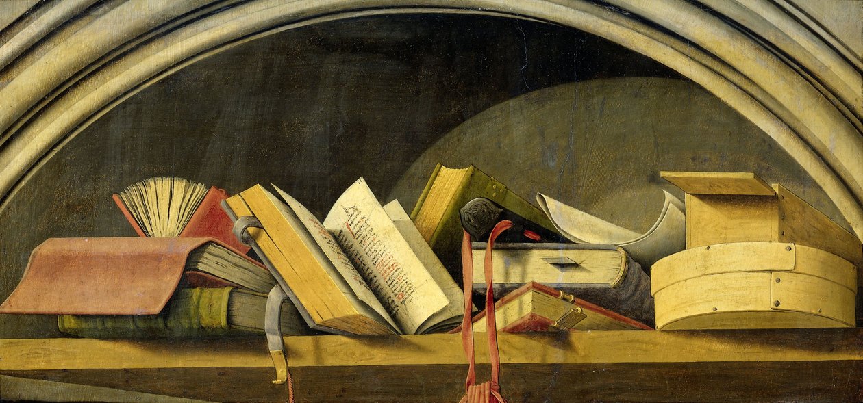 Stilleben med bøger i en niche, 1442-45 af Barthelemy dEyck