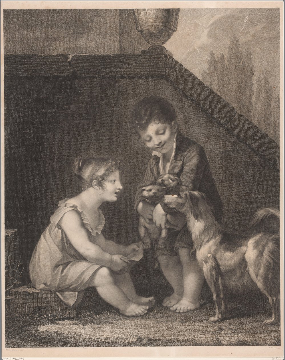 To børn med hunde Åh, les jolis petits chiens af Barthélémy Joseph Fulcran Roger