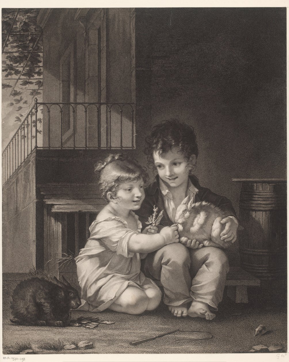 To børn med kaniner Mange mon petit, mange af Barthélémy Joseph Fulcran Roger