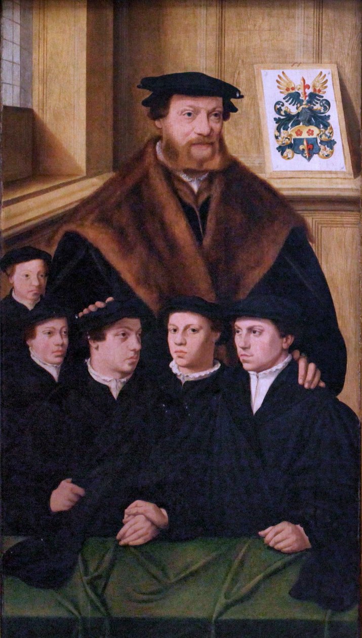 Fransk: Portræt af Philipp Von Gail, marchand de Cologne et membre du Conseil de cette ville, og hans fem sønner Philipp von Gail af Bartholomaeus Bruyn the Elder
