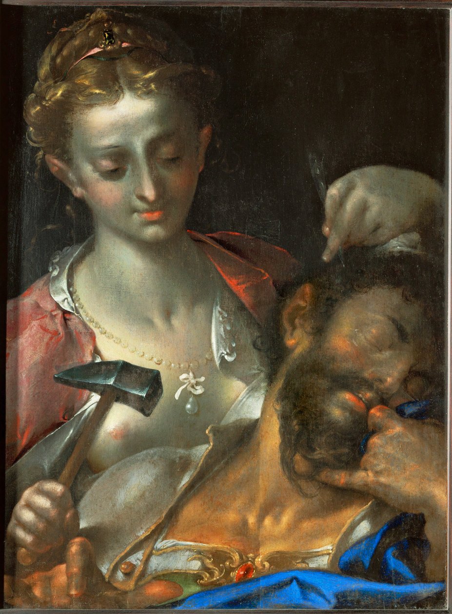 Jael dræber den øverstbefalende for den kanaanæiske hær ved at slå en teltpløk ind i hans tempel. af Bartholomaeus Spranger