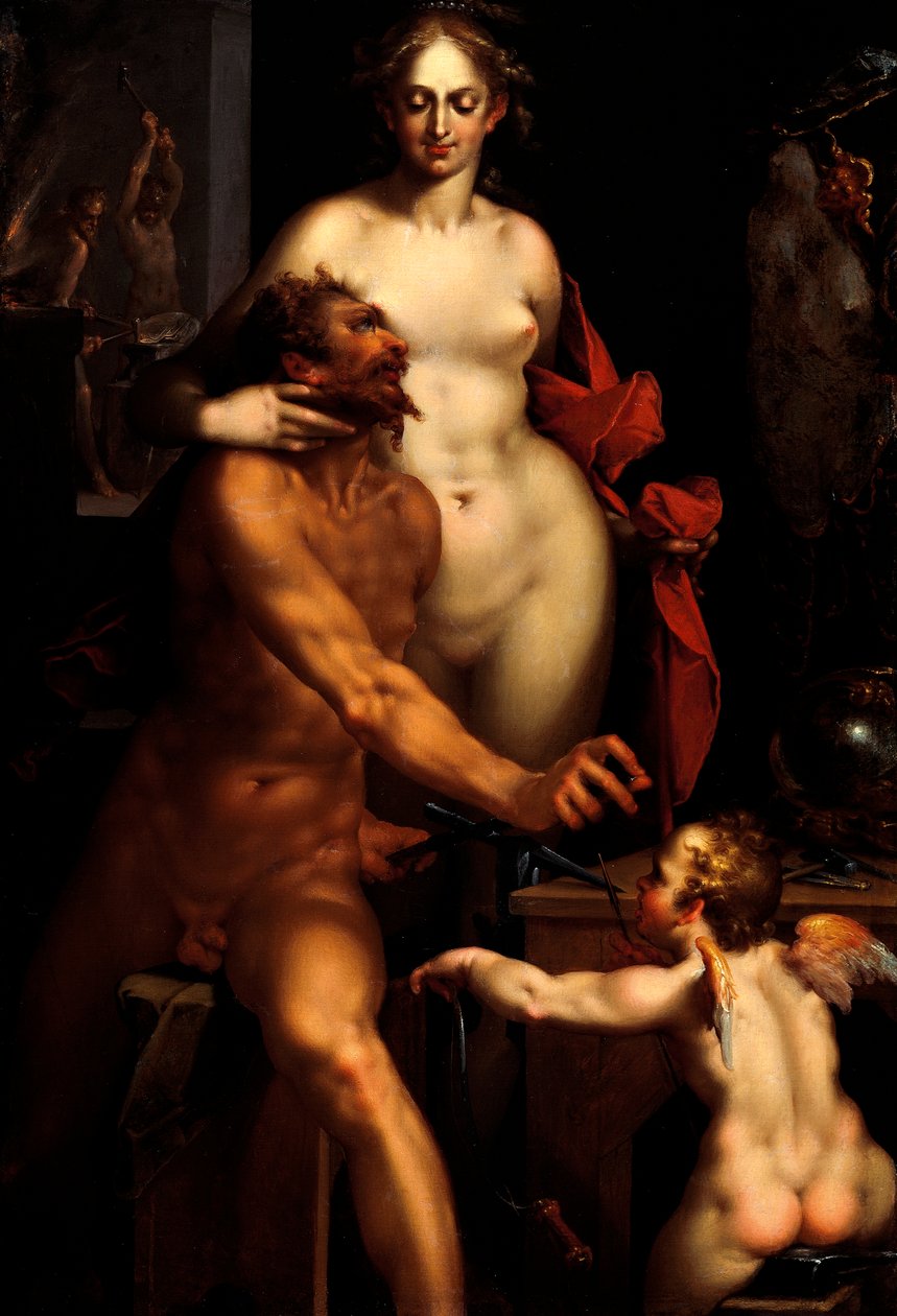 Venus i smedjen Vulcan, Jupiter og Antiope (maleri) af Bartholomaeus Spranger