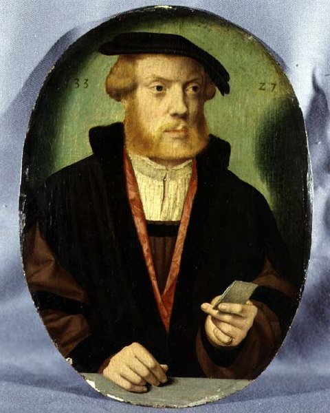 Et portræt af en ung mand iført en pelsforet kappe af Bartholomaeus the Elder Bruyn
