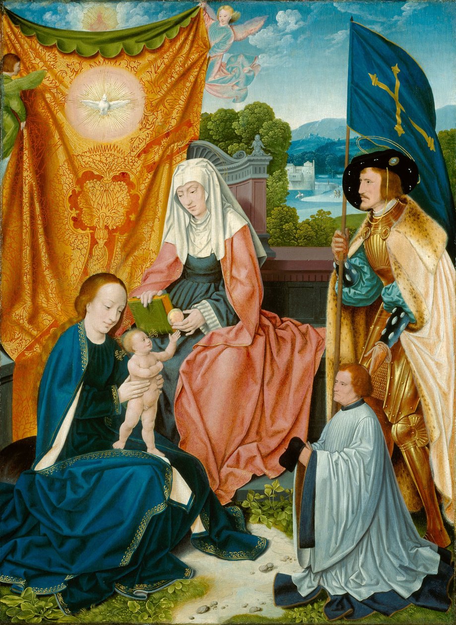 Jomfru og barn med Sankt Anna, Sankt Gereon og en giver, ca. 1520 (olie på panel) af Bartholomaeus the Elder Bruyn