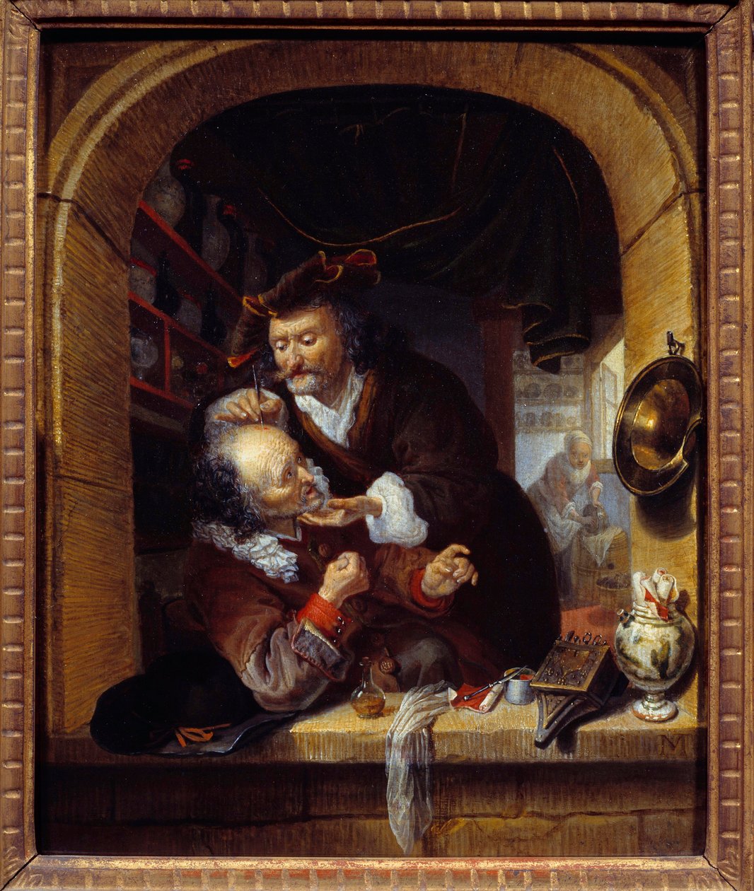 Medicin: "" en læge laver en lille blødning for at behandle sin patients hovedpine"" Maleri af Bartholomeus Maton (1643-1684) 1600-tallet søn. 0,27x0,21 m Paris, Musee du Petite Palais af Bartholomaus Maton