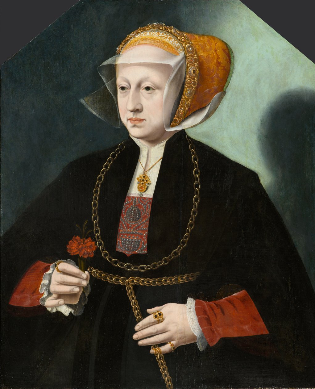 Portræt af Heinrich Crüdeners hustru, ca. 1580-1590 (olie på panel) af Bartholomaus the Younger Bruyn