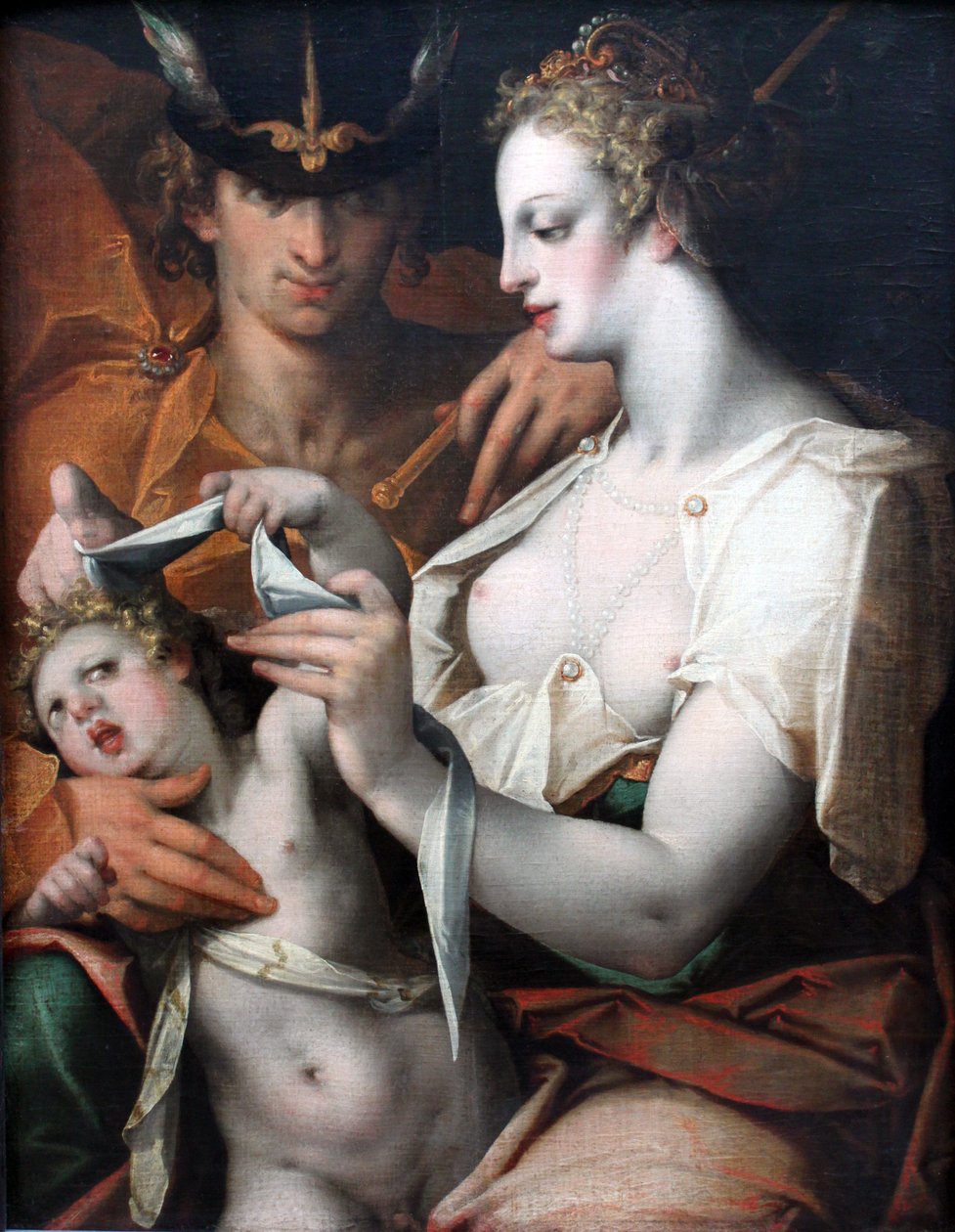 Venus og Merkur bind for øjnene Amor af Bartholomaeus Spranger