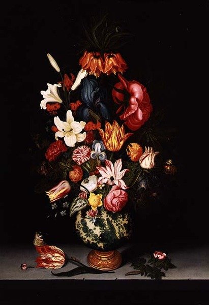 Stilleben af blomster på en stenafsats af Bartholomeus Assteyn