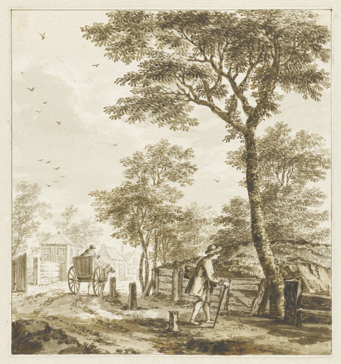 Landskab med figurer og hest og vogn af Bartholomeus Barbiers