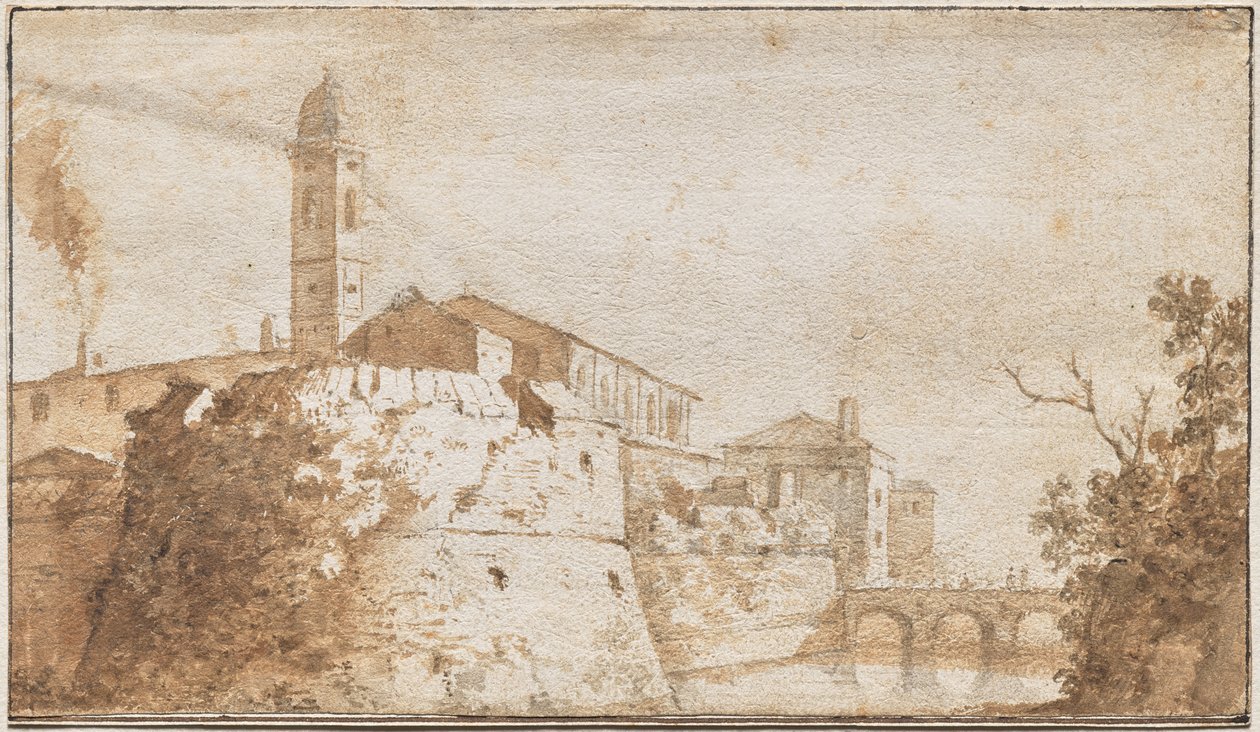 Udsigt over Bracciano med kirken S. Maria Assunta af Bartholomeus Breenberg