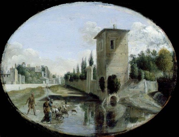 Italiensk landskab (olie på kobber) af Bartholomeus Breenbergh