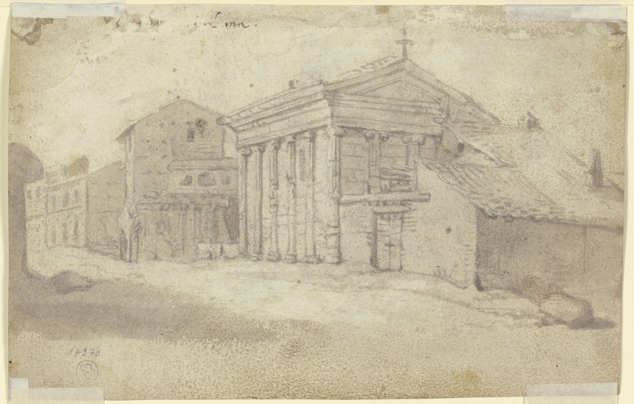 Gade med antikt tempel i jonisk orden, nu en kristen kirke med tilføjet søjlegang af Bartholomeus Breenbergh