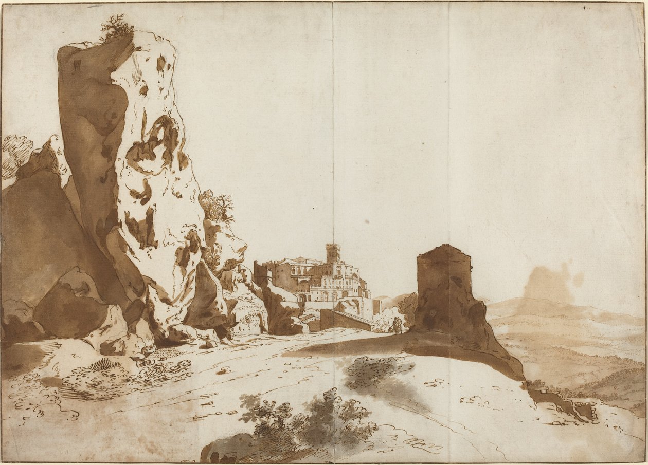 De fantastiske klipper og slottet ved Bomarzo [recto] af Bartholomeus Breenbergh