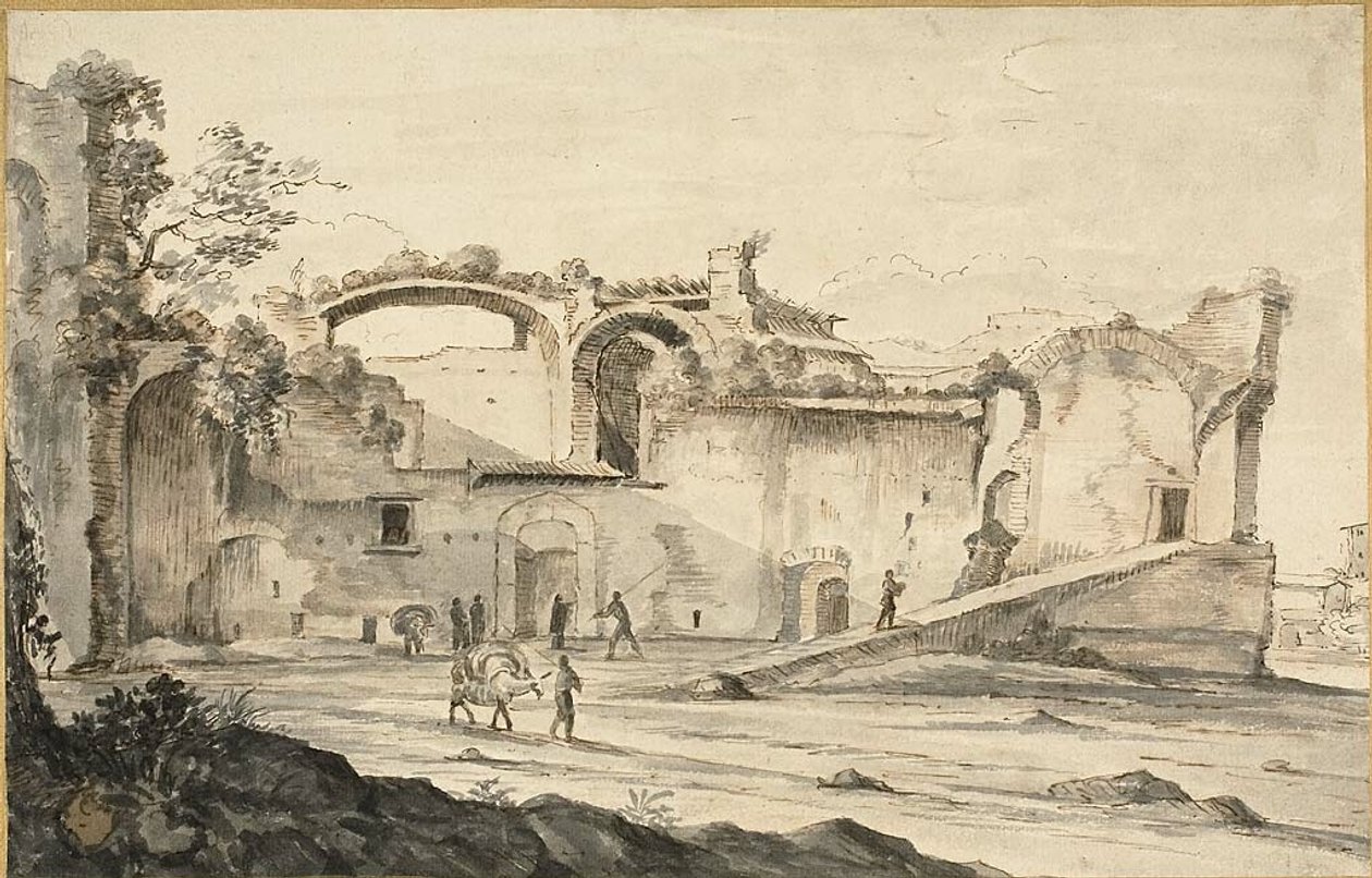 Rejsende foran en ruin af Bartholomeus Breenbergh