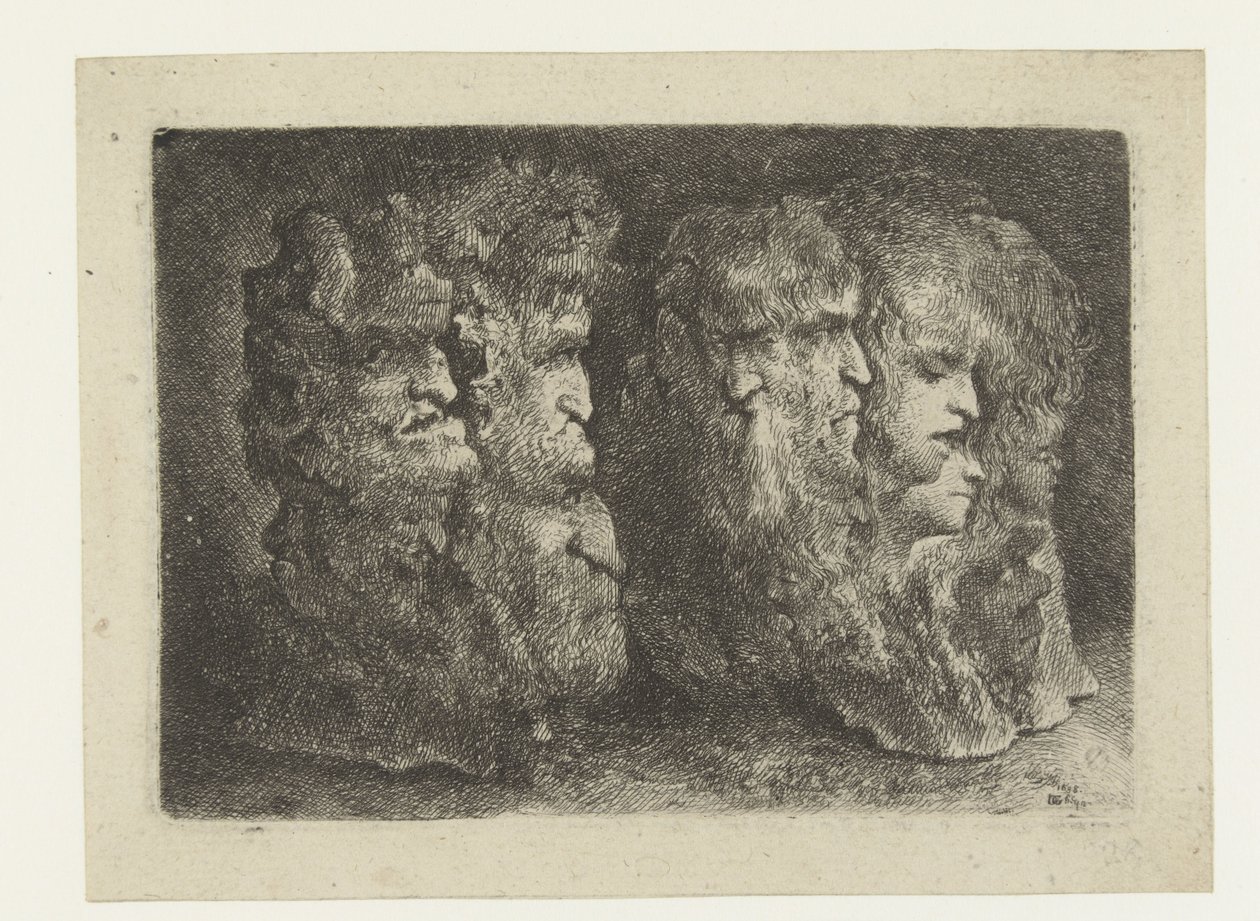 Forskellige hoveder af mænd, dyr og mascarons af Bartholomeus Breenbergh