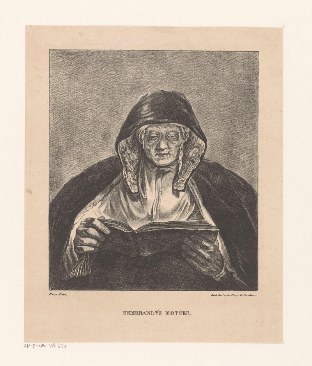 Portræt af en gammel kvinde, der læser Rembrandts mor (titel på objekt) af Bartholomeus Johannes van Hove