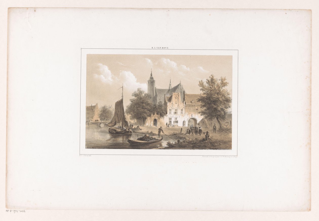 Bybillede med flod og kirke af Bartholomeus Johannes van Hove