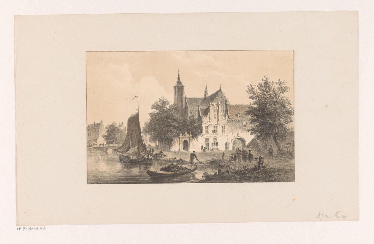 Bybillede med flod og kirke af Bartholomeus Johannes van Hove