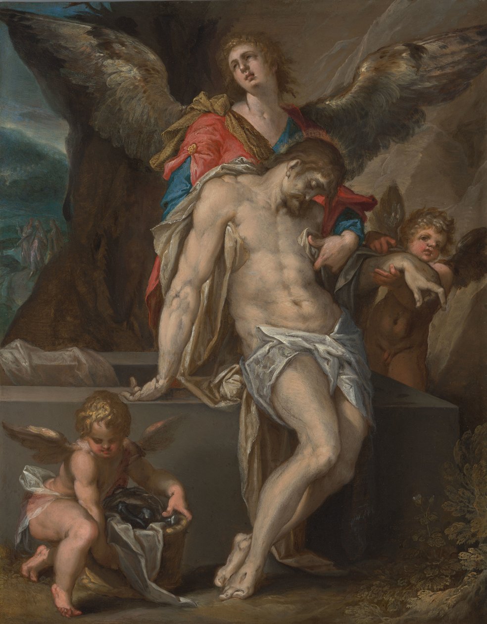 Engle bærer Kristi legeme (Angelenpietà) af Bartholomeus Spranger