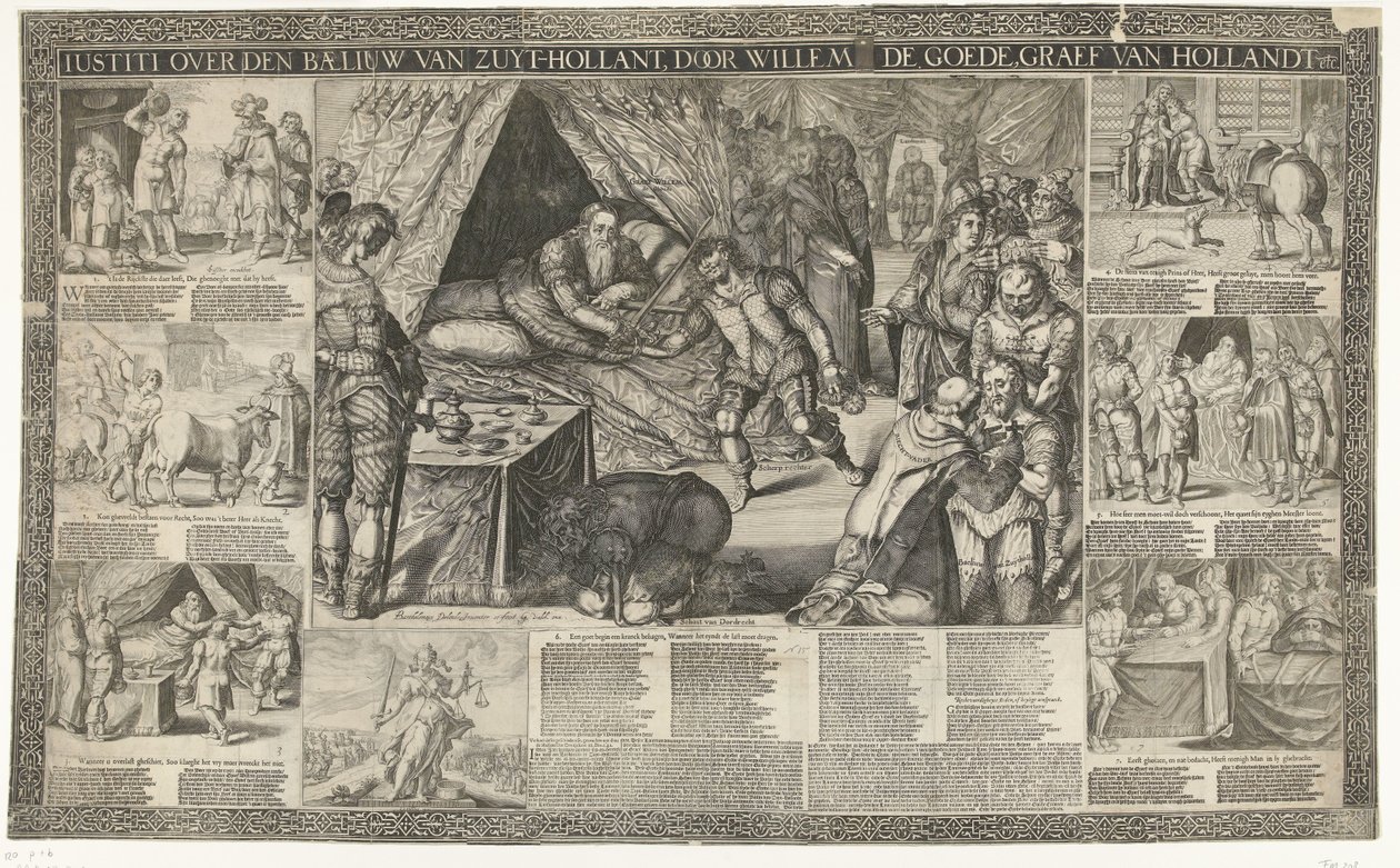 Dom af grev Willem III over fogeden i Sydholland, 1336 Iustiti over den baeliuw van Zuyt-Hollant, af Willem de Goede, greve van Hollandt etc. (titel på objektet) af Bartholomeus Willemsz. Dolendo (signed by artist)