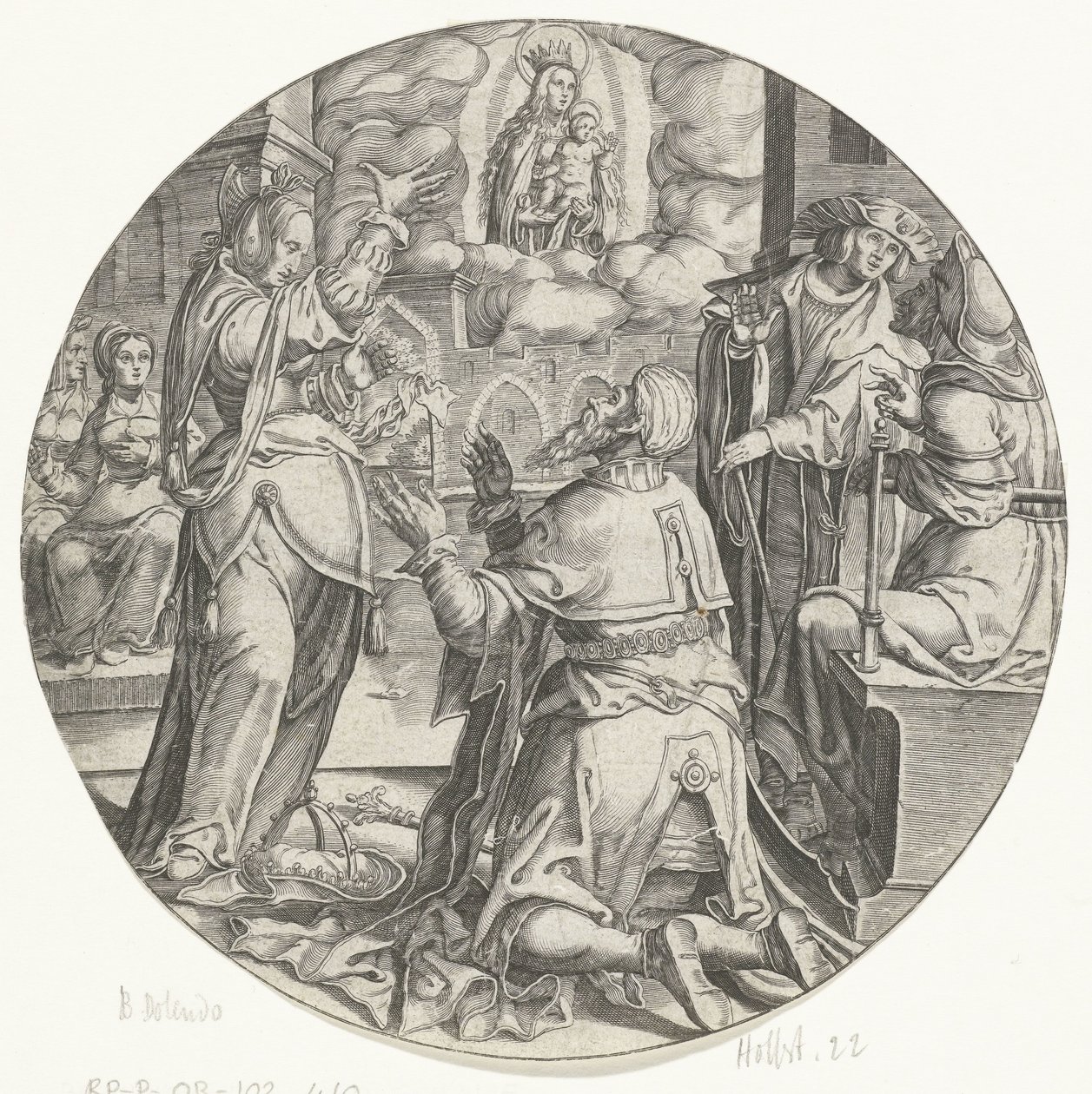 Maria med barnet viser sig for kejser Augustus af Bartholomeus Willemsz. Dolendo
