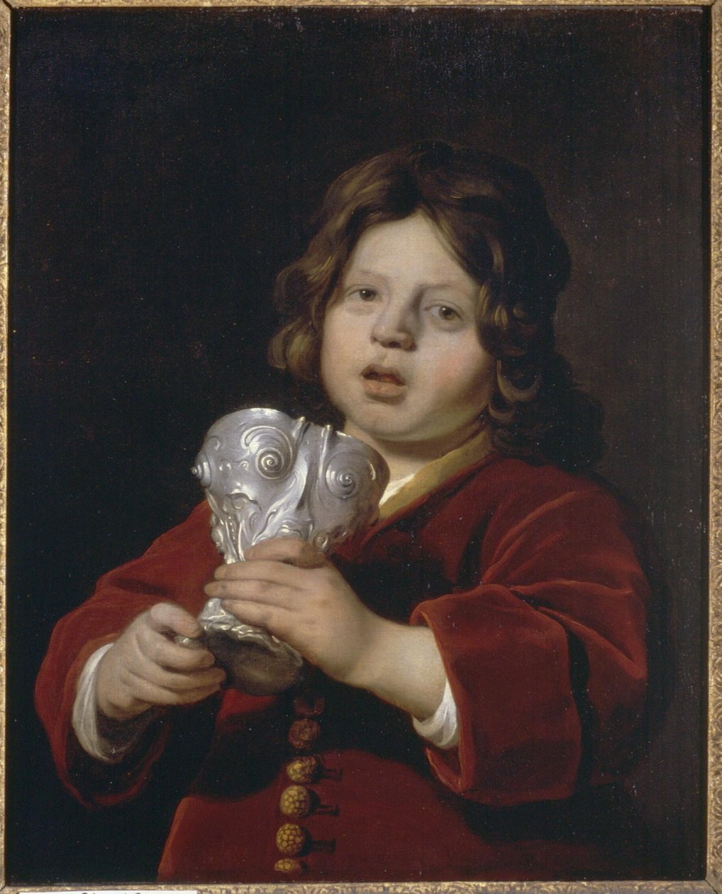 Portræt af en dreng, der holder et sølvbæger af Bartholomeus van der Helst