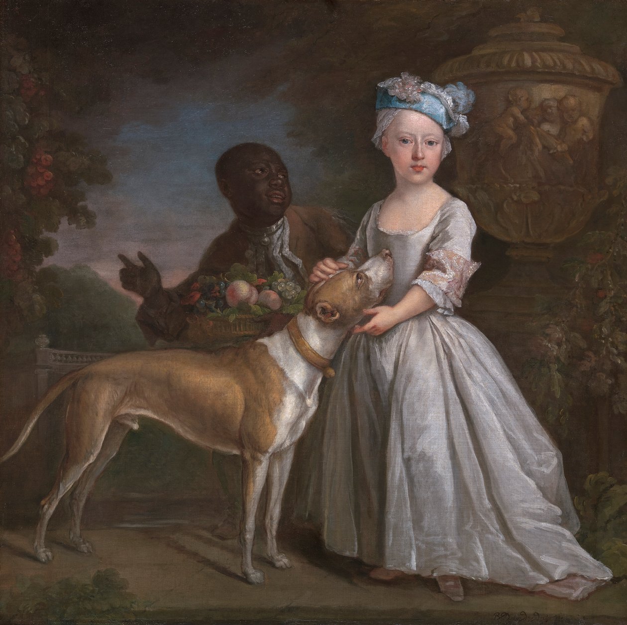 En ung pige med en slaveret tjener og en hund af Bartholomew Dandridge