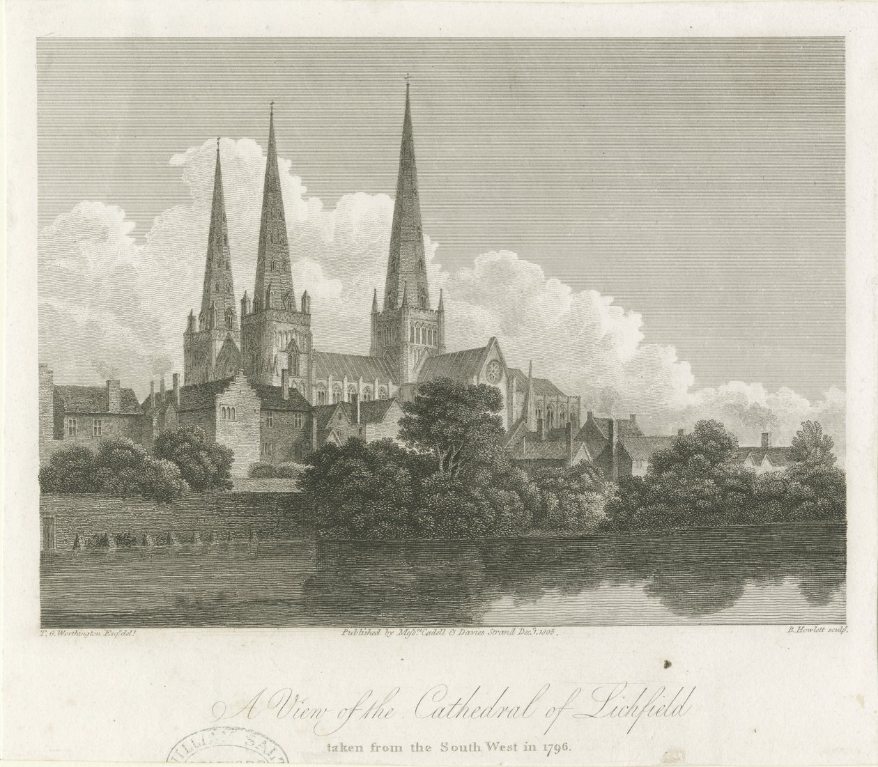 Lichfield Cathedral - South West View: engraving, 1796dani af Bartholomew Howlett