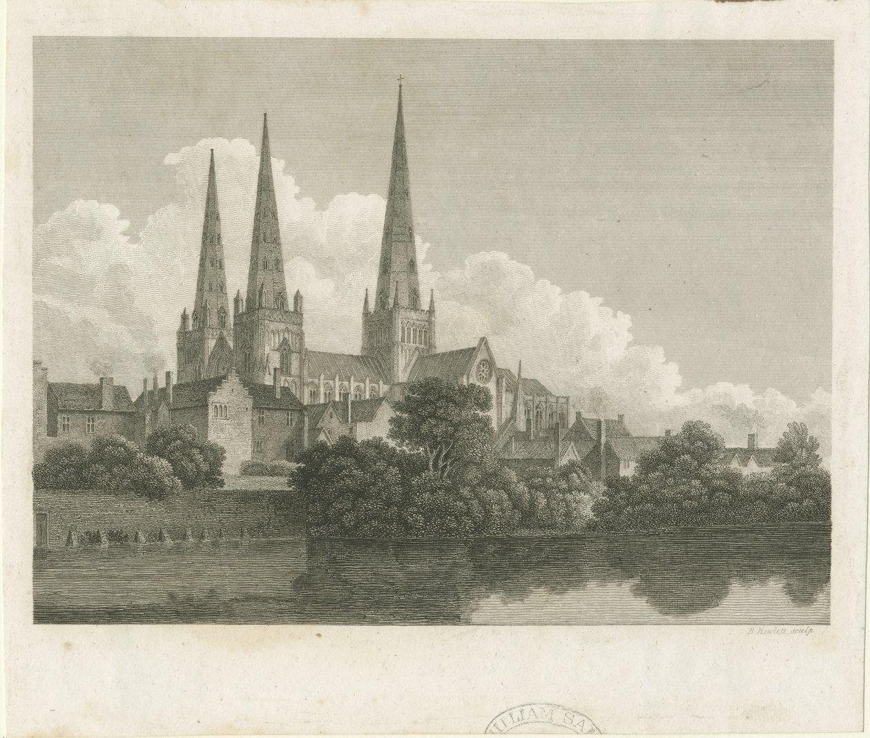 Lichfield Cathedral - South West View: engraving, nd [? 1796] dani af Bartholomew Howlett