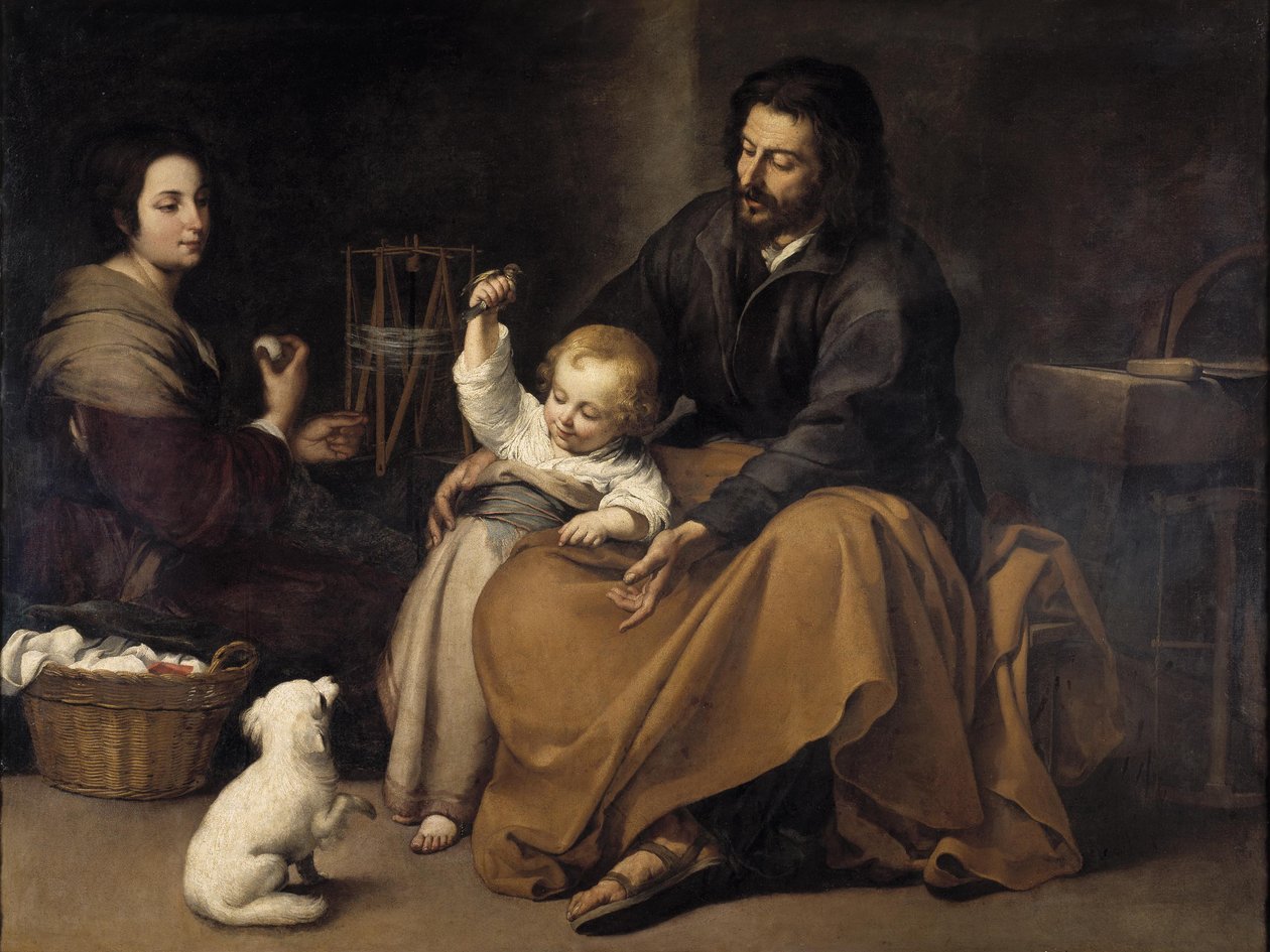 Hellig familie med den lille fugl af Bartolomé Esteban Murillo