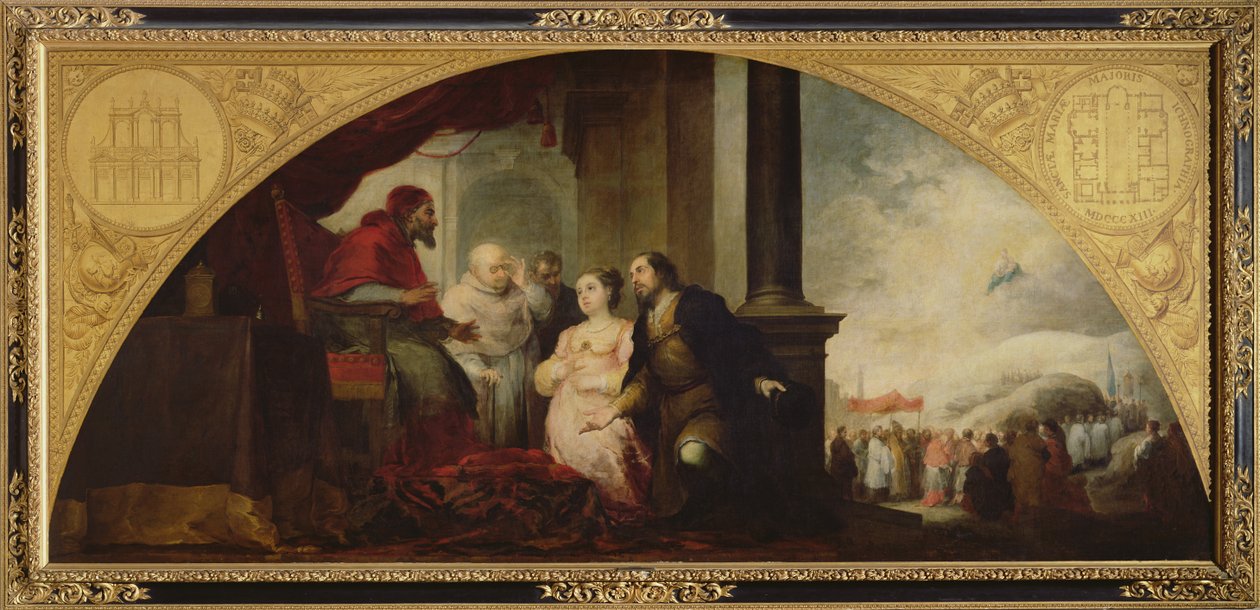 Historien om grundlæggelsen af Santa Maria Maggiore i Rom: Patricieren afslører sin drøm for paven, ca. 1662-65 af Bartolomé Esteban Murillo